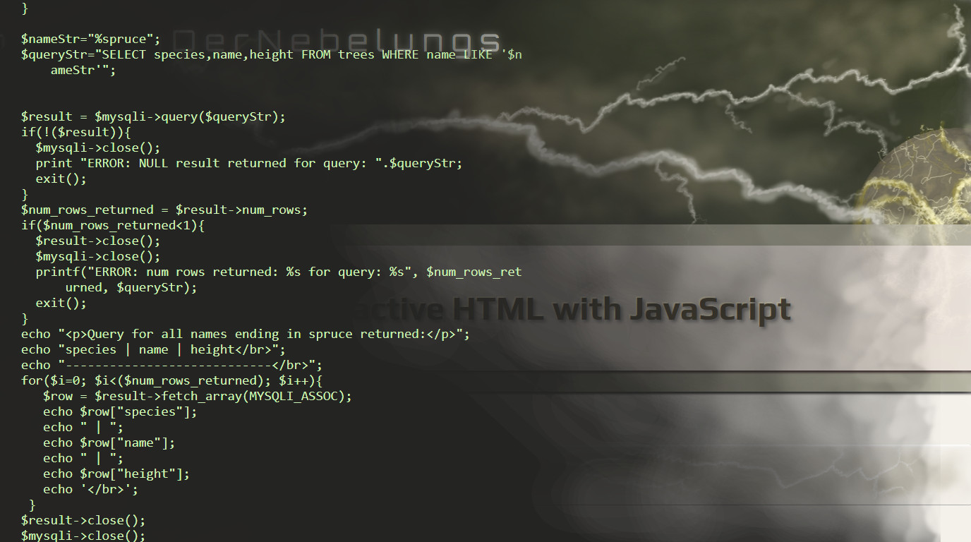 image of wolf in forest with html code superimposed